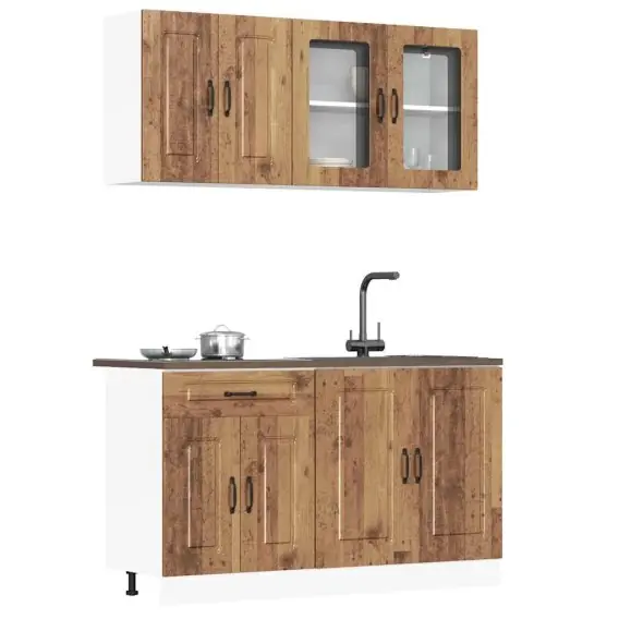 Oferta limitowana Zestaw szafek kuchennych, Kalmar, 4-częściowy, stare drewno Lumarko! - Hurtownia wielobranżowa Lumarko